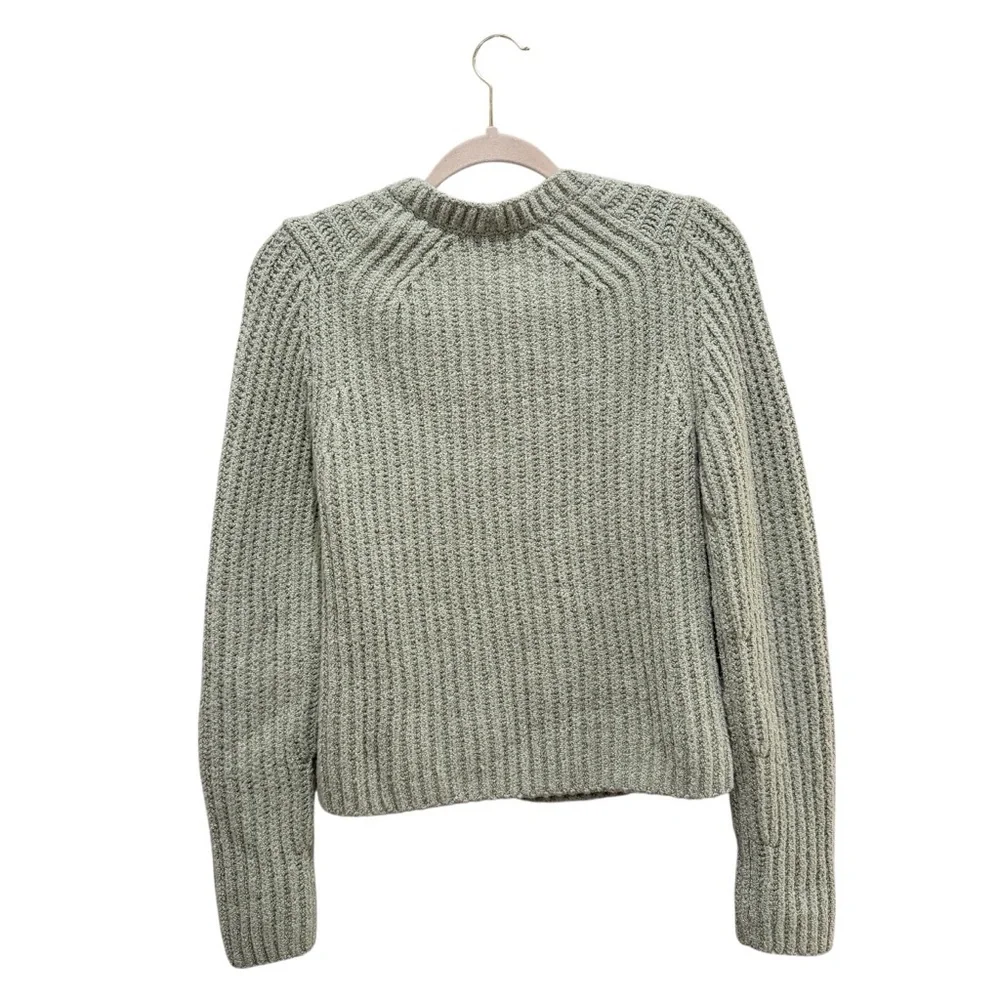 NWT Vince Crimped Cotton Crewneck Knit Sweater Cotton Blend Green Sz S